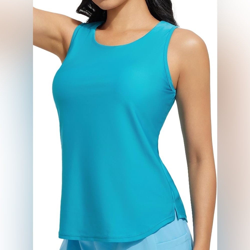 Baleaf Built-in Bra Tankini Swim Top Aqua Blue UPF 50 Size 38 (Large)